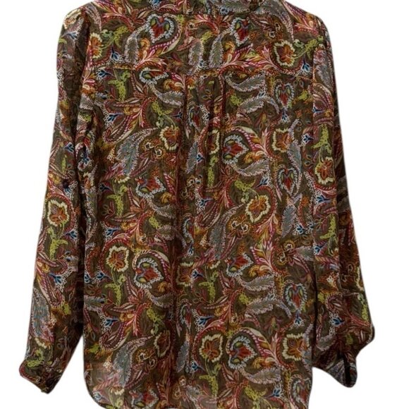 Christopher & Banks Petite Women Size P/L Paisley Button Down Blouse V Neck City - Picture 2 of 11